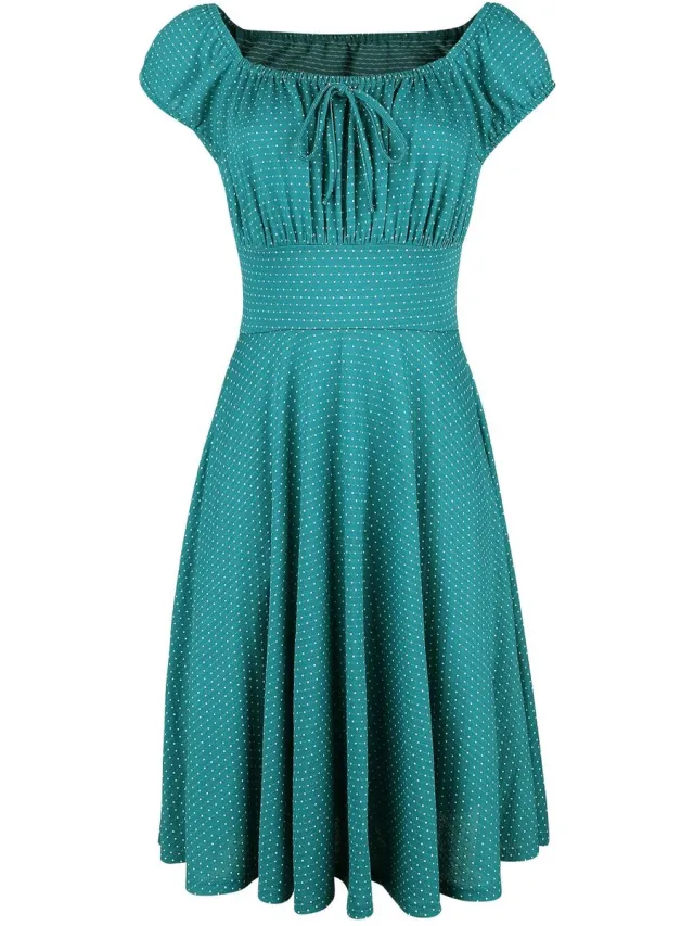 Voodoo Vixen Tessy Green Gathered Dames Midi-jurk - petrol