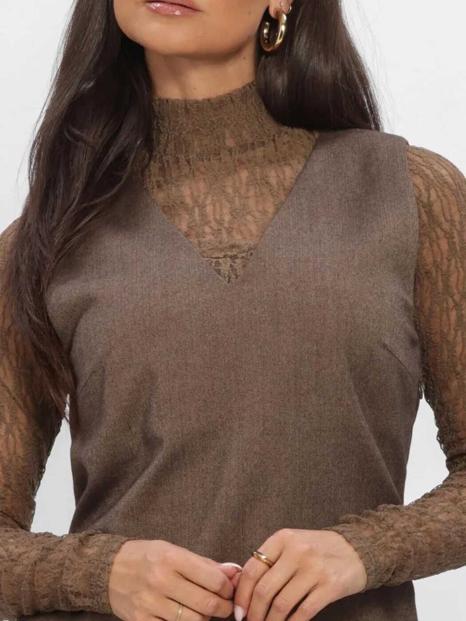 Aaiko Dames Jurken Rivane Tweed Vis 518 - Bruin, foto 4