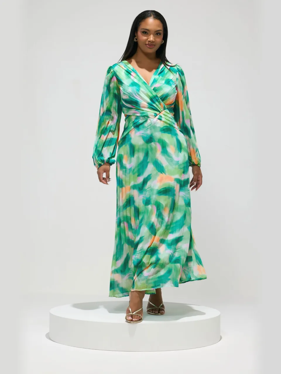 Yours London Groene Jurk Met Abstracte Plooien, foto 3