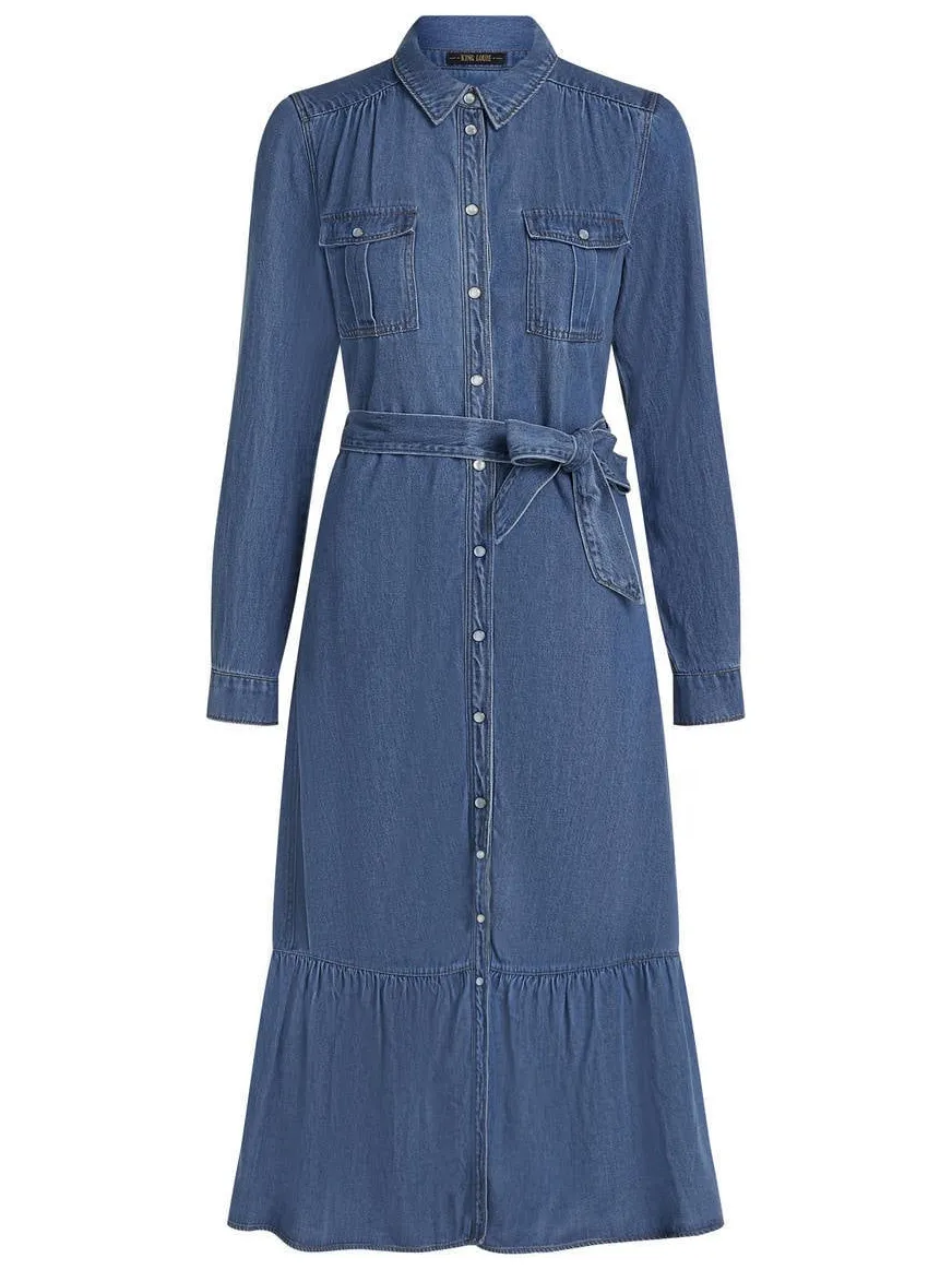 King Louie spijkerjurk met ceintuur - medium blue denim, foto 2