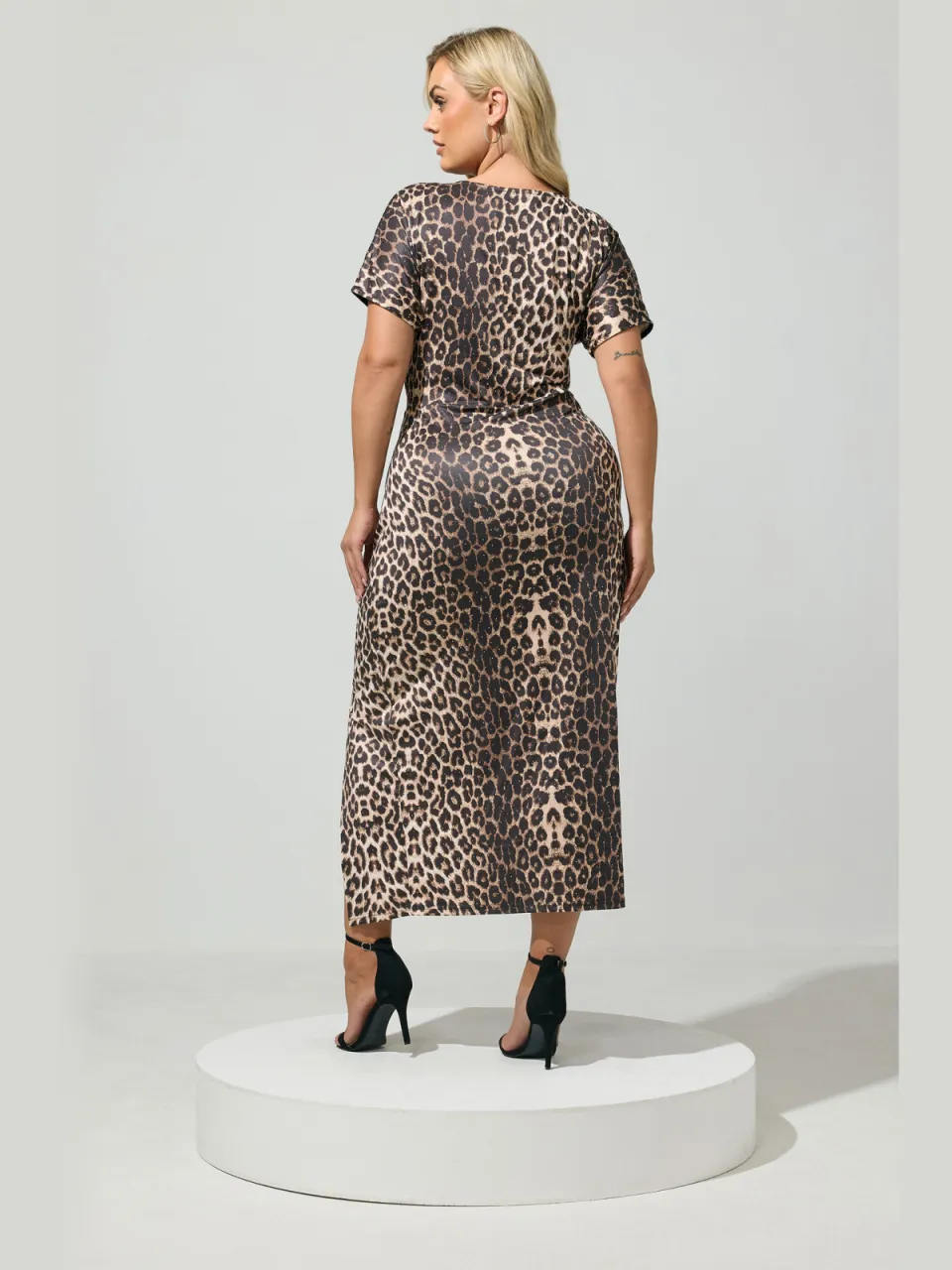 Yours London Bruine Jurk Met Dierenprint En Gedraaide Taille, foto 2