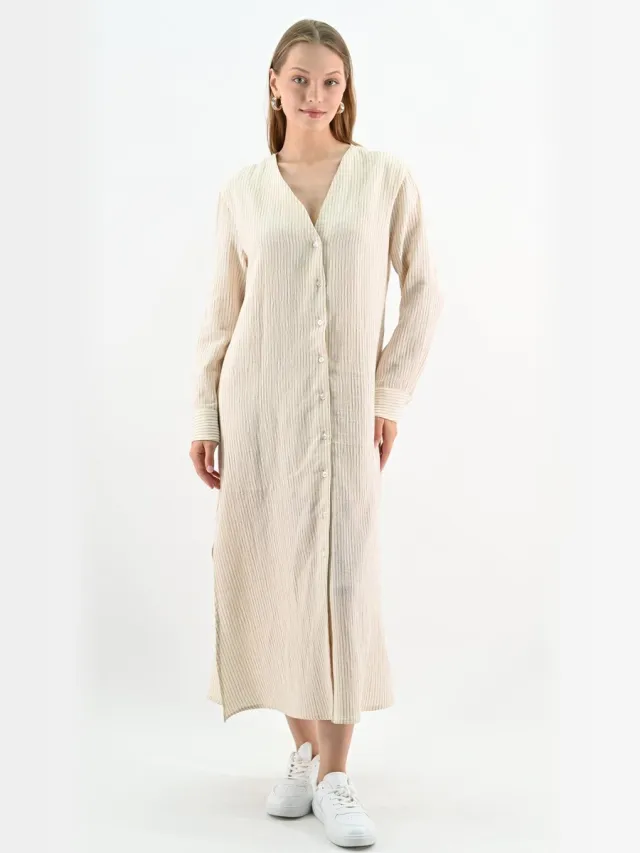 YESMOOI Pure Cotton Doorknoopjurk - S (36) Beige