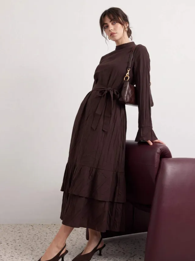 Trendyol Modest Dames Bruin Effen Maxi Lang A-lijn Modest Jurken, foto 2