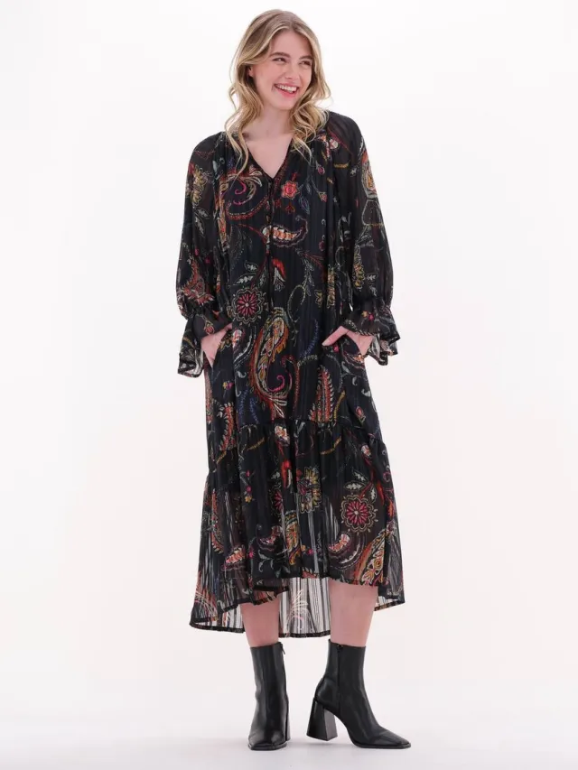 Ana Alcazar Dress Puff Sleeves Öko-tex 100 Jurken Dames - Rok - Jurk - Zwart Schwarz
