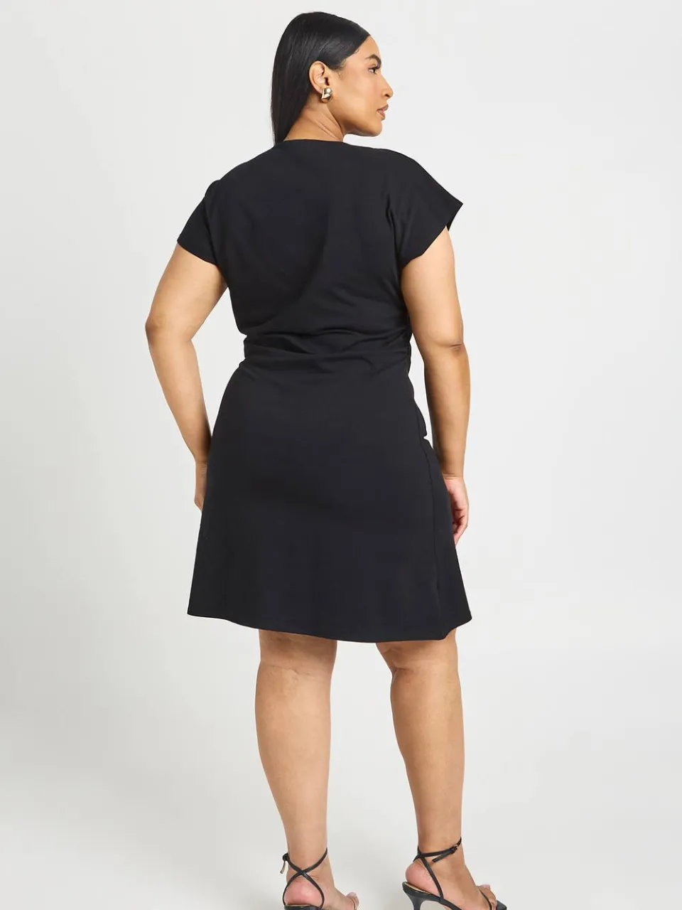 boohoo Dames Plus Katoenen Elastaan Jurk Met Getailleerde Taille En Skater Model zwart, foto 2