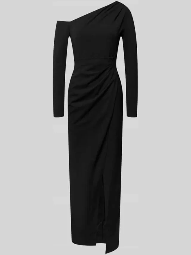 Lipsy Avondjurk in one-shoulder look met plooien Zwart