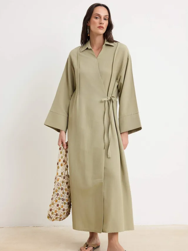 Trendyol Modest Dames Groen Effen Maxi Lang Recht Modest Jurken