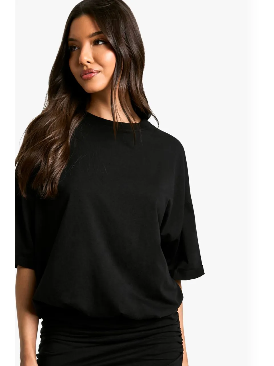 boohoo Dames Gerimpelde T-shirt minijurk zwart, foto 4