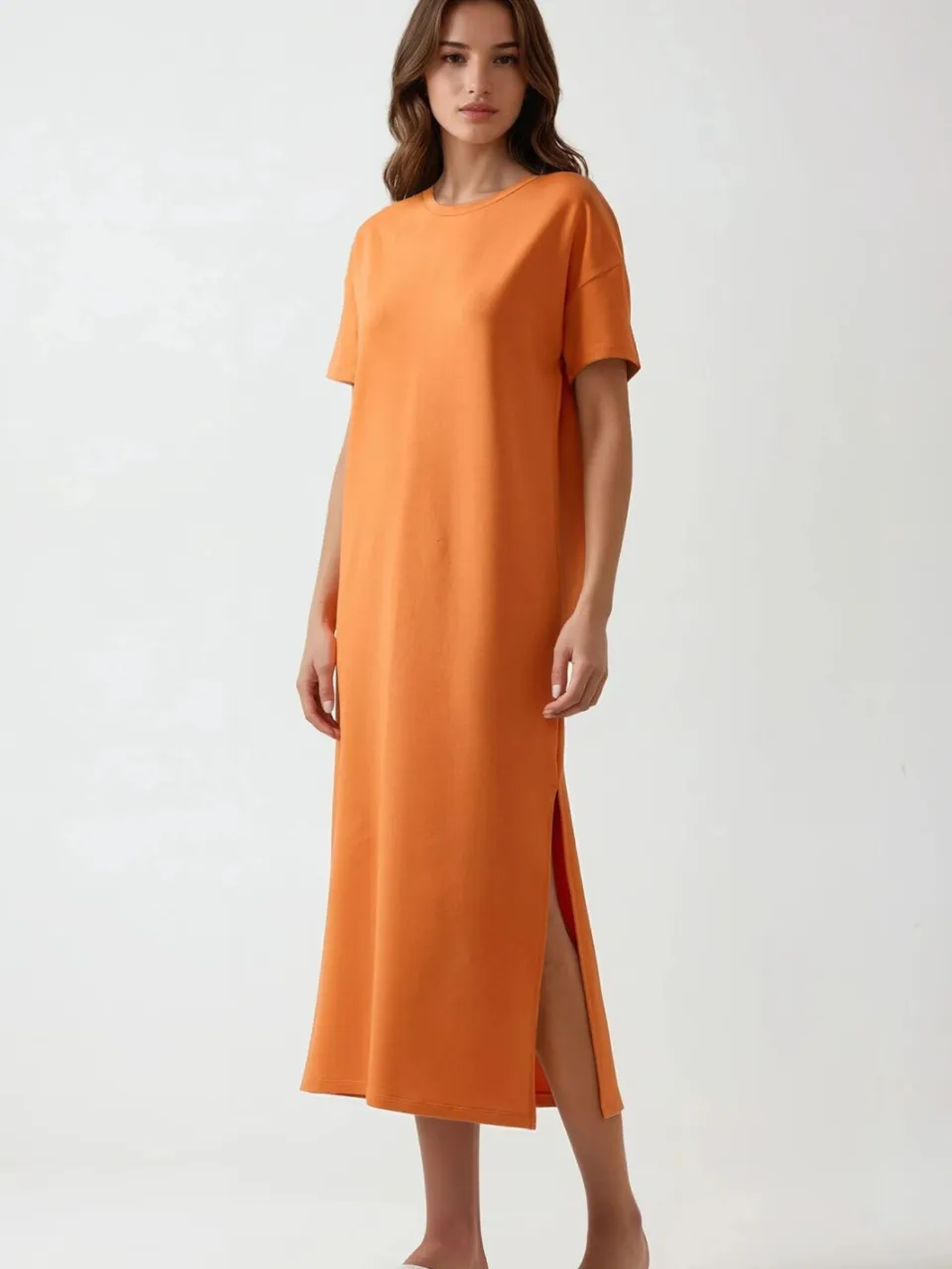 Hiccup Ontspannen Midi-jurk met Ronde Hals oranje, foto 2