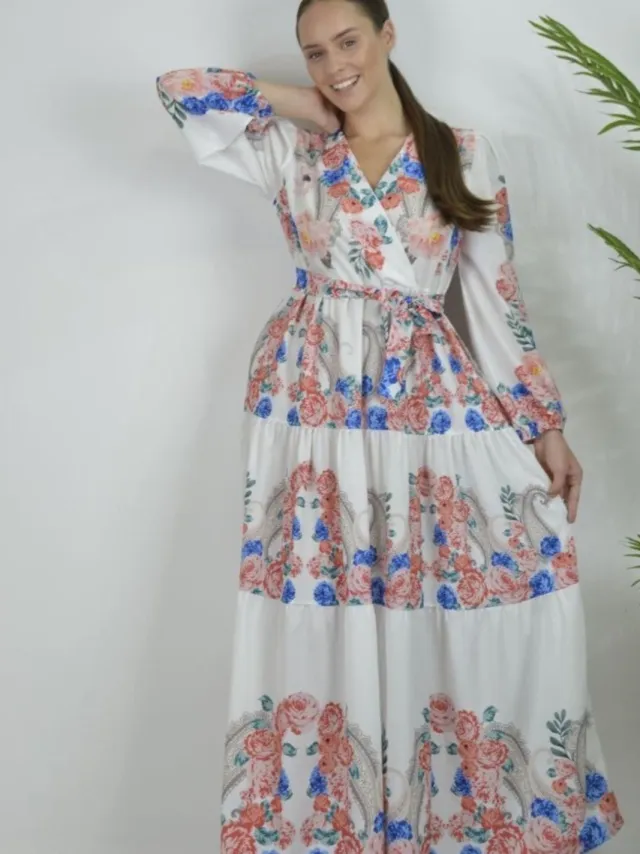 MSN Collection Bloemen V-hals Maxi Jurk met Strik Detail Veelkleurig