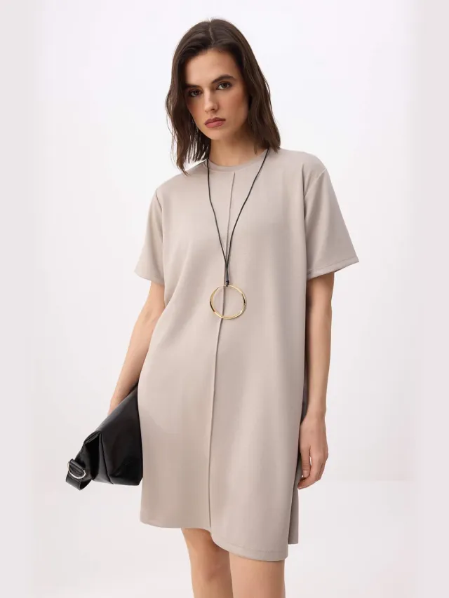 Trendyol TRENDYOLMİLLA Dames Beige Effen Kort / Mini Kort Casual Recht Jurken Gebroken wit