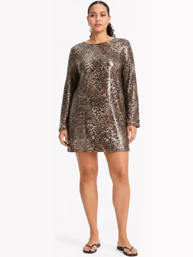Noisy May Curve mini jurk met panterprint met pailletten beige beige/zilver