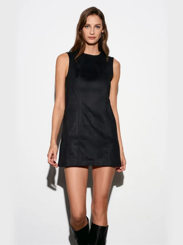 Dilvin Mouwloze Faux Leather Mini-jurk Zwart
