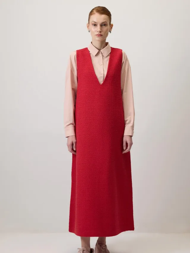 TOUCHÉ PRIVÉ Tweed overgooi-jurk met V-hals - Rood - Dames