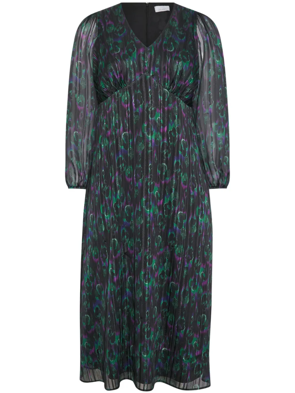Yours London Midaxijurk Met Pauwenprint In Metallic Zwart/Paars, foto 5
