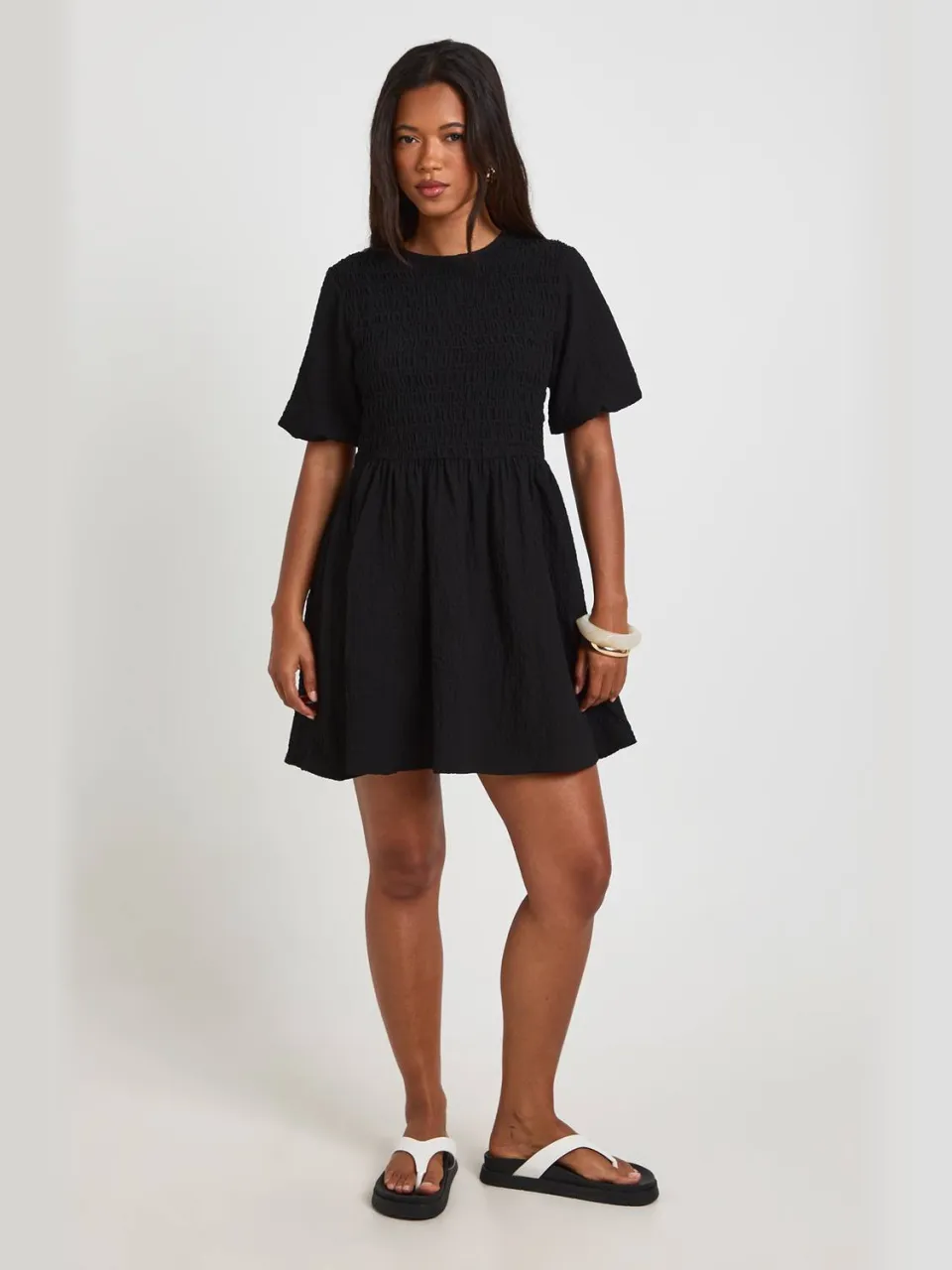 boohoo Dames Gestructureerde Mini-jurk Met Volumemouwen zwart, foto 3