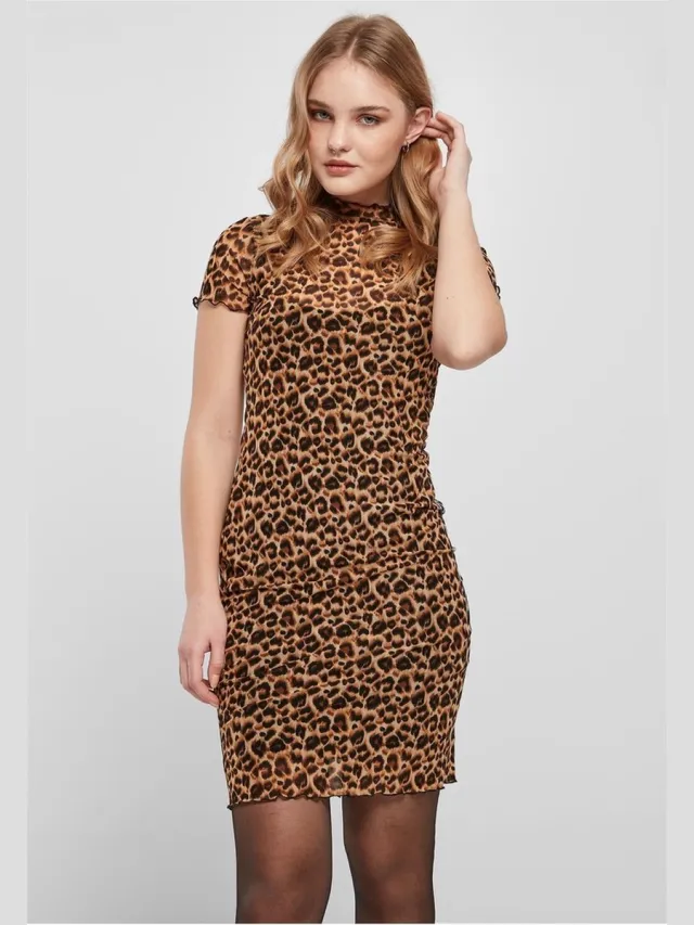 Urban Classics Mesh Double Layer leo Korte jurk - 3XL - Bruin