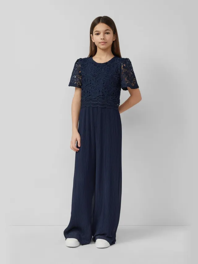 S.Oliver female - Jumpsuit met kant en plooien navy