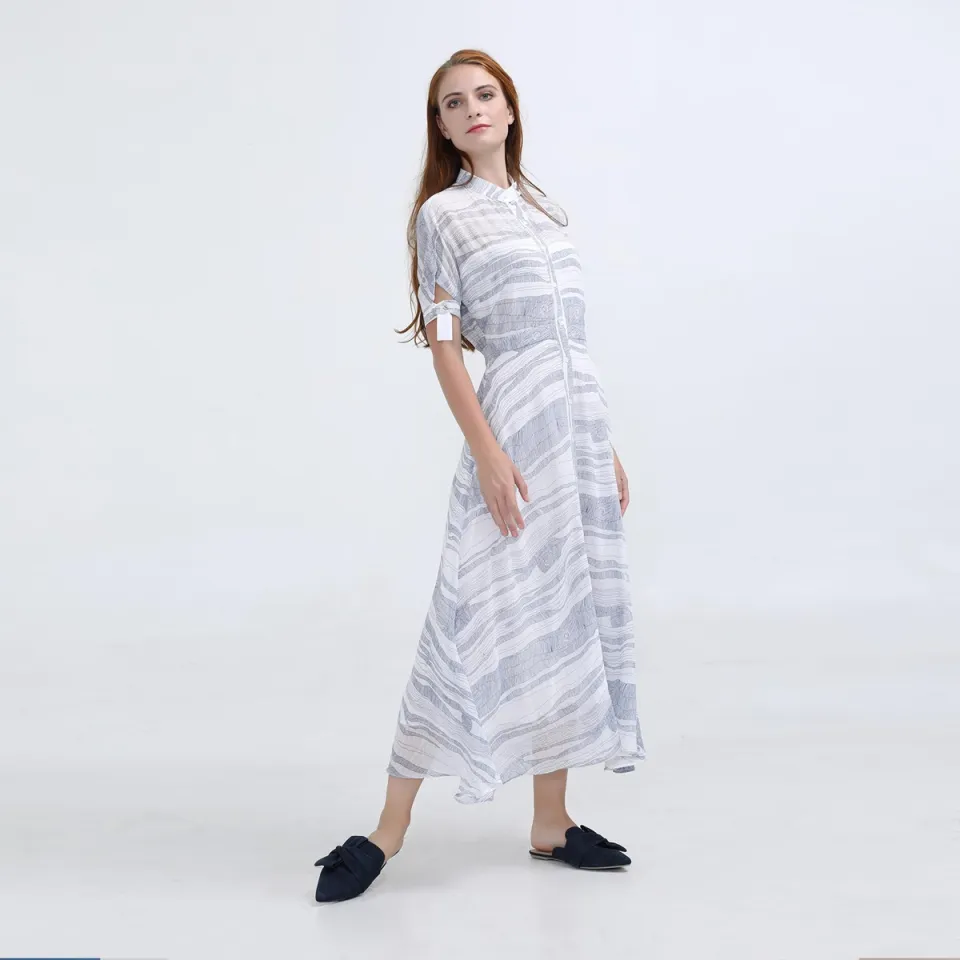 Smart & Joy Lineaire print MIDI elementaire print shirtjurk Wit