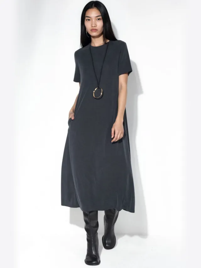 Busem Rechtdoor Midi Jersey T-shirt Jurk Antraciet