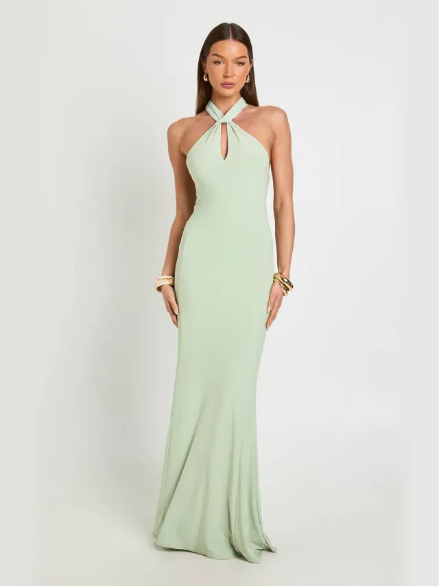 boohoo Dames Halternek Maxi Jurk Met Naaddetail En Vloeiende Stof Verstandig