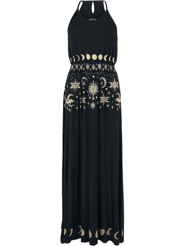 Gothicana zwarte jurk met ruches in de taille - Dames