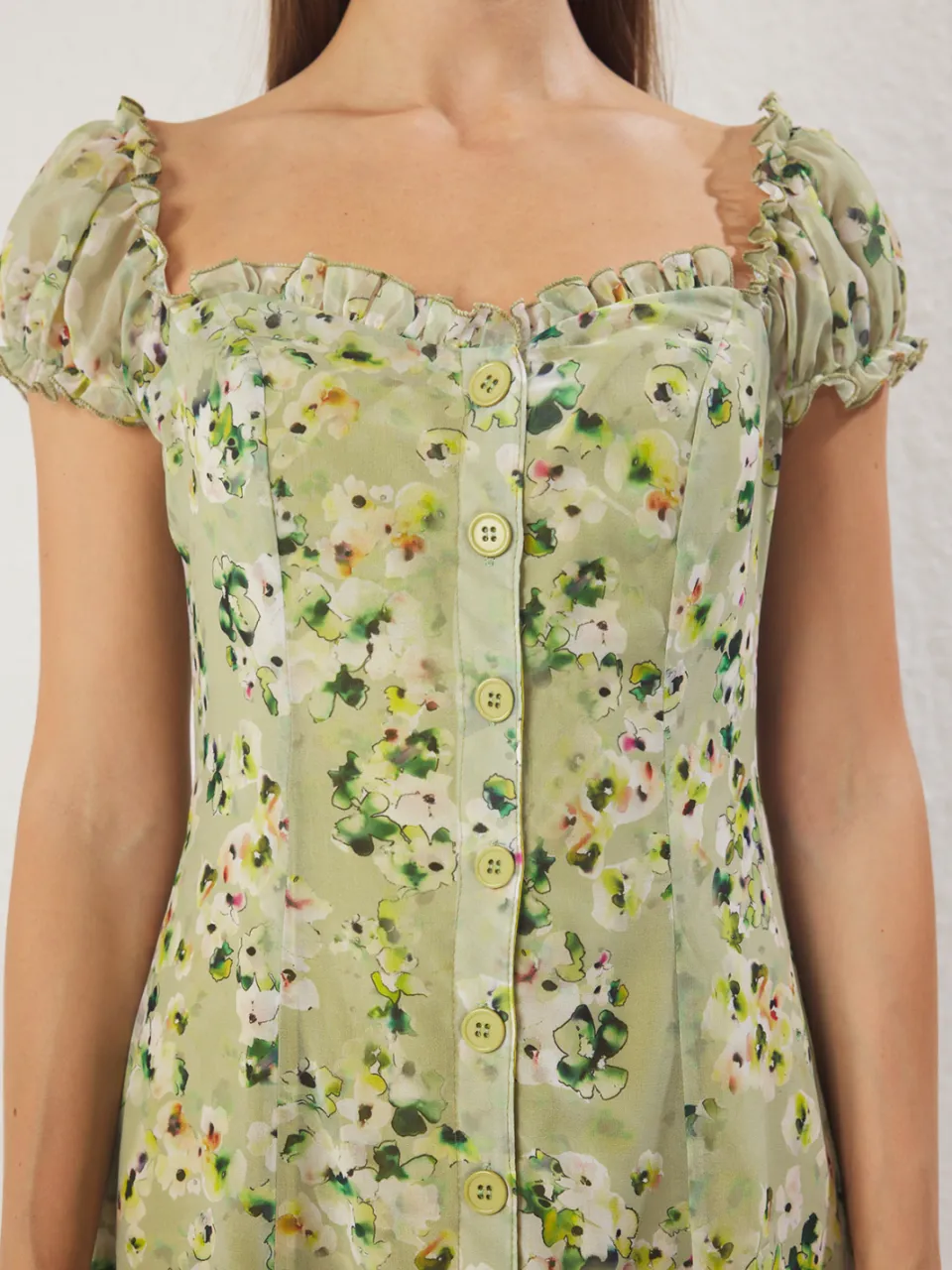 Trendyol TRENDYOLMİLLA Dames Donkerblauw Bloemen Midi Kort Casual A-lijn Jurken groen, foto 2