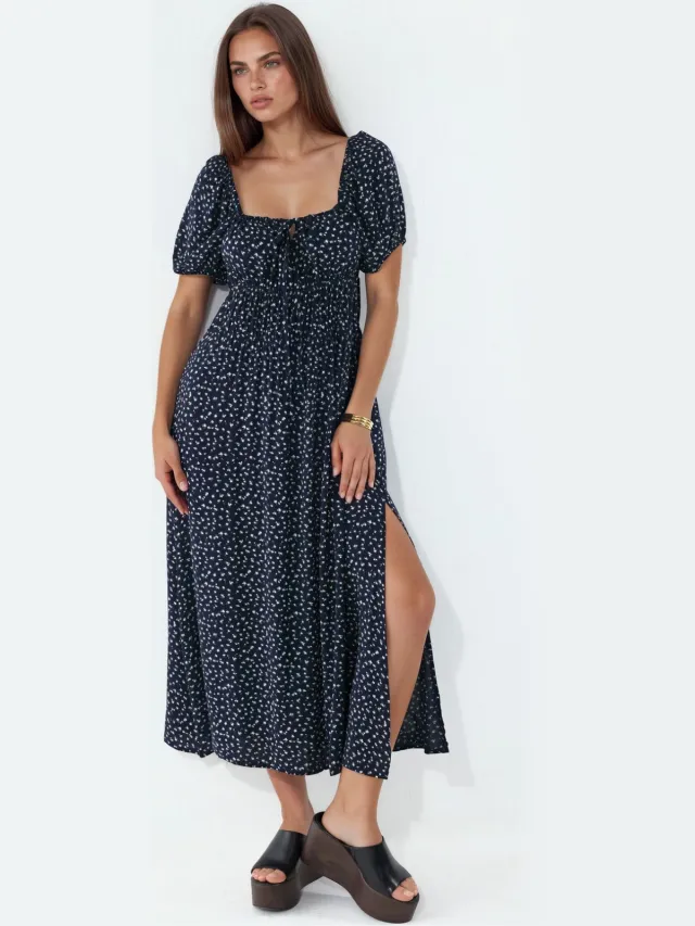 Busem Dames Viscose Poplin Midi-jurk Zwart