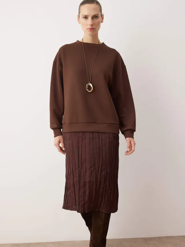 Trendyol Modest Dames Bruin Effen Maxi Lang Casual Bodycon Modest Jurken