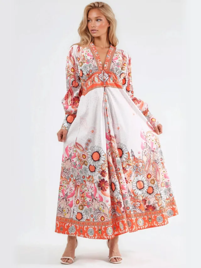 MSN Collection Floral Maxi-jurk met Paneelontwerp Blauw