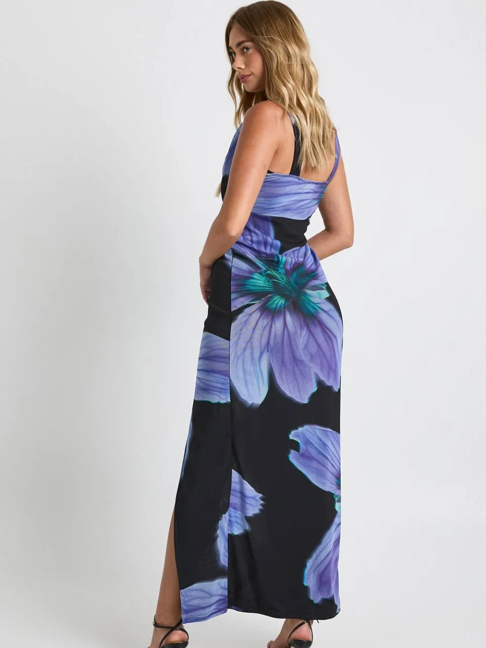 boohoo Dames Mesh Bloemen Wikkel Cowl Maxi Jurk zwart, foto 2