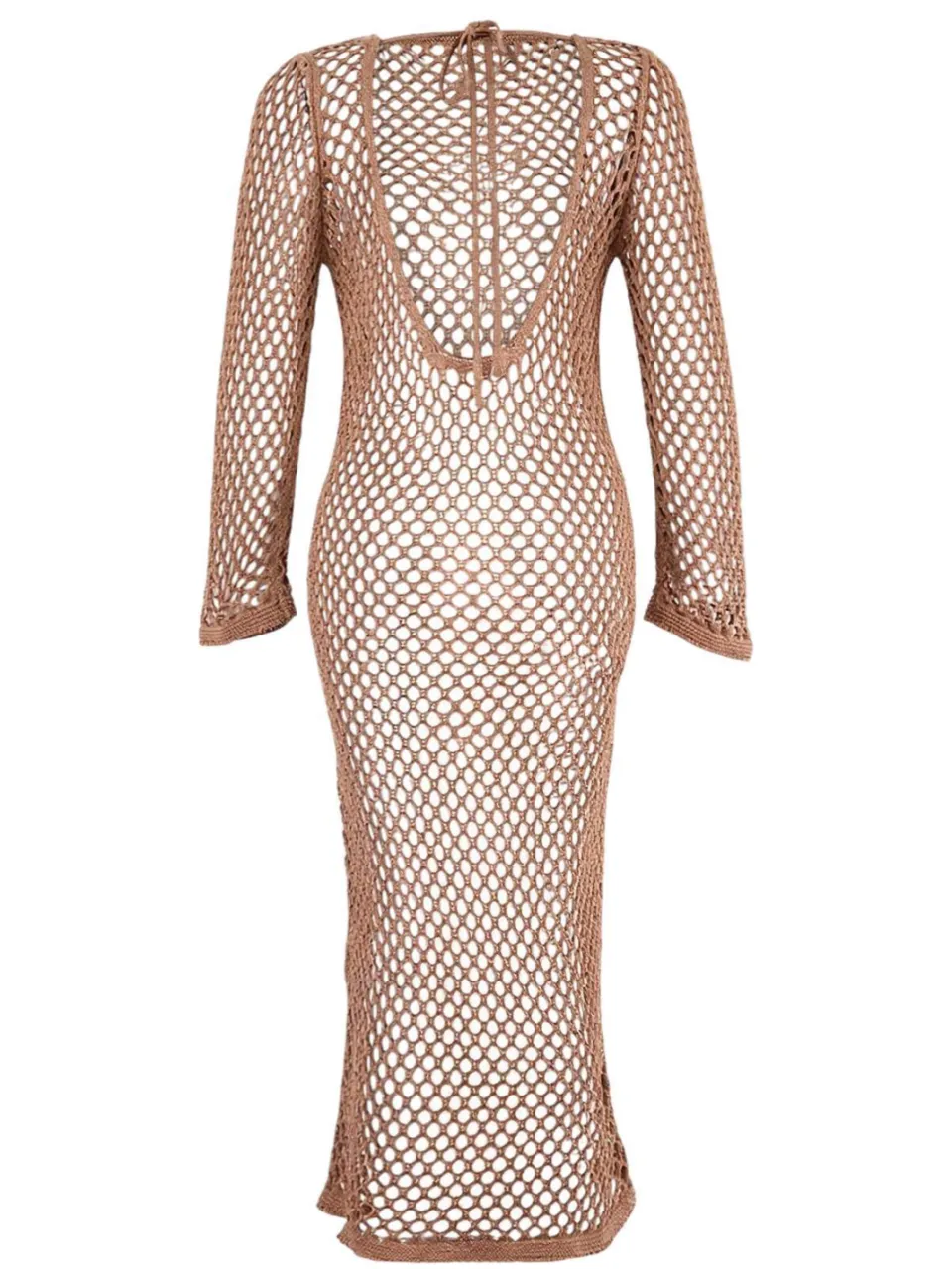 Trendyol TRENDYOLMİLLA Dames Beige Ajour Maxi Lang Strandkleding Recht Jurken, foto 2