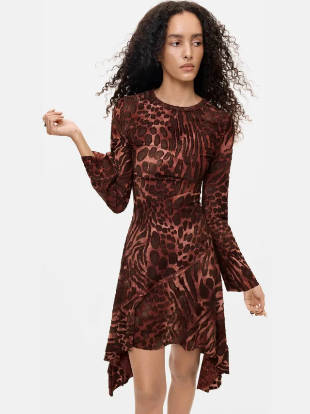 Desigual midi jurk met panterprint - bruin