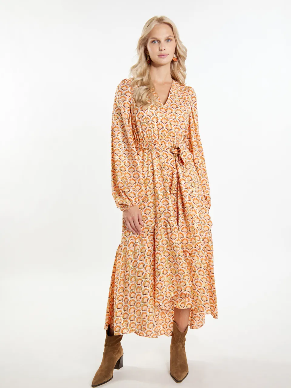IZIA Maxi-jurk met print Dames Wol Wit Veelkleurig Gebroken wit