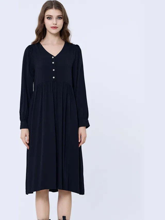 S&J Weekends Retro-stijl losse shirt-jurk Zwart