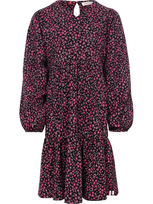 LOOXS REVOLUTION LOOXS Little Meisjes jurk - Maat 92 in de kleur Zwart dessin van 99% cotton 1% Lycra - 2433-7826-926