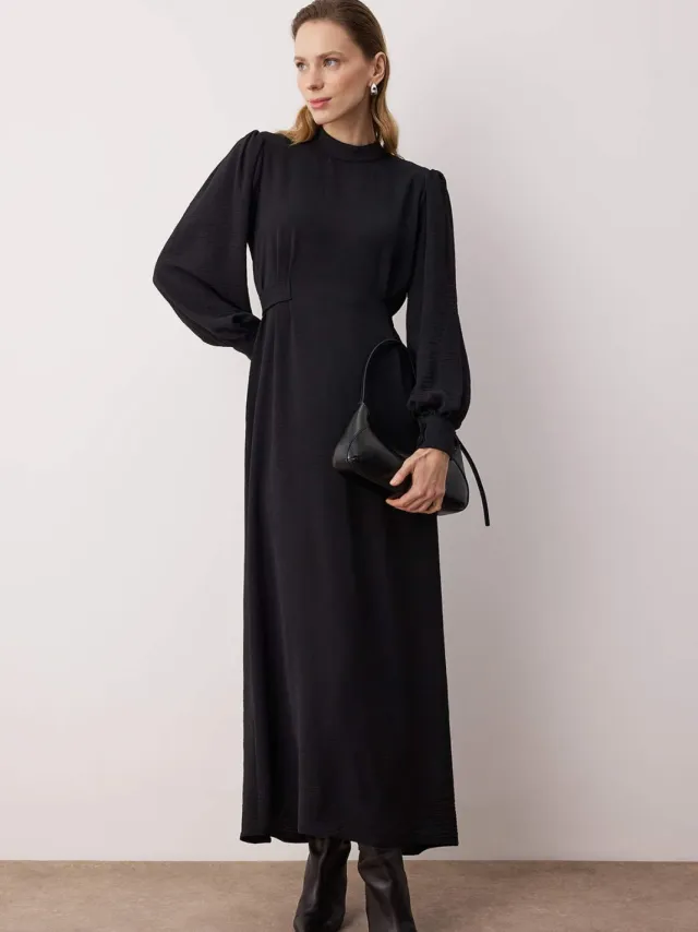 Trendyol Modest Dames Zwart Effen Maxi Lang Casual Recht Modest Jurken