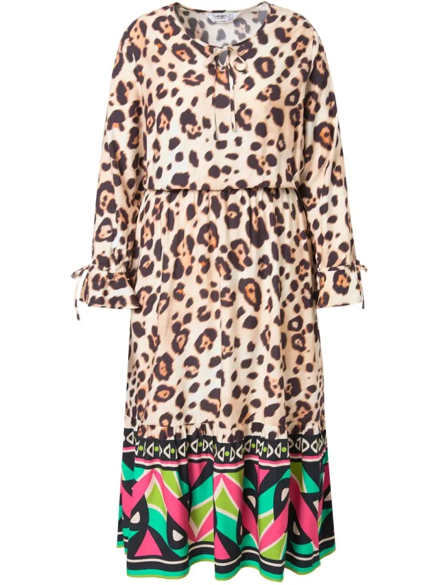 Angel of Style Dames - Maxi-jurk A-lijn luipaardmotief zoomrand - Oude roos