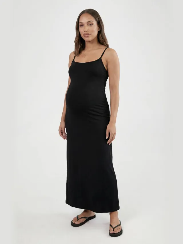 boohoo Dames Zwangerschaps Basic Maxi Jurk Met Vierkante Hals Zwart