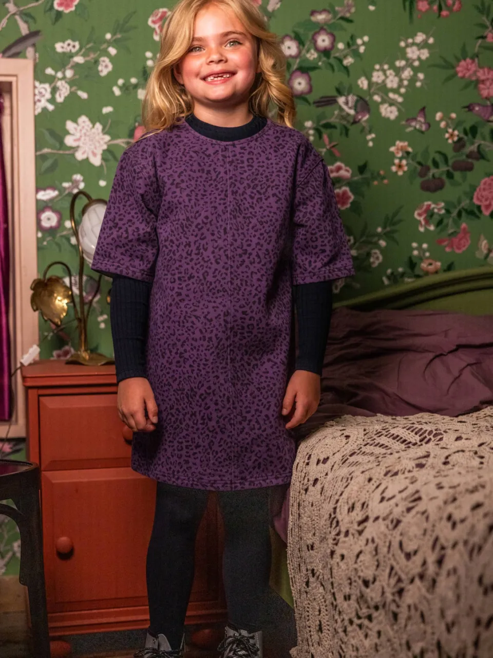 LOOXS little korte jurk met panterprint paars, foto 6