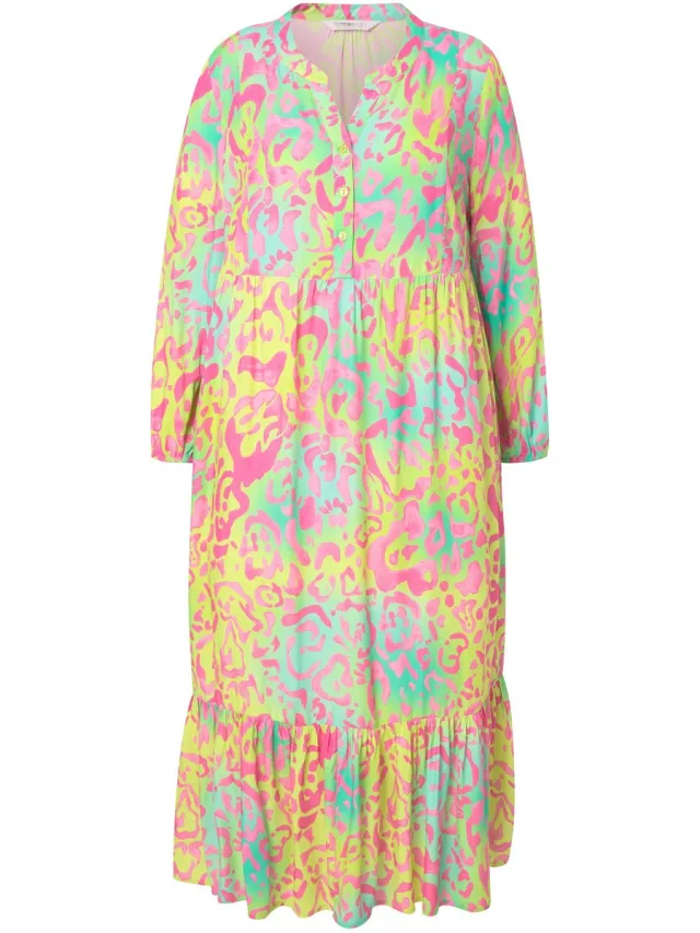 Angel of Style Dames - Midi-jurk A-lijn luipaardmotief volant - Neongroen