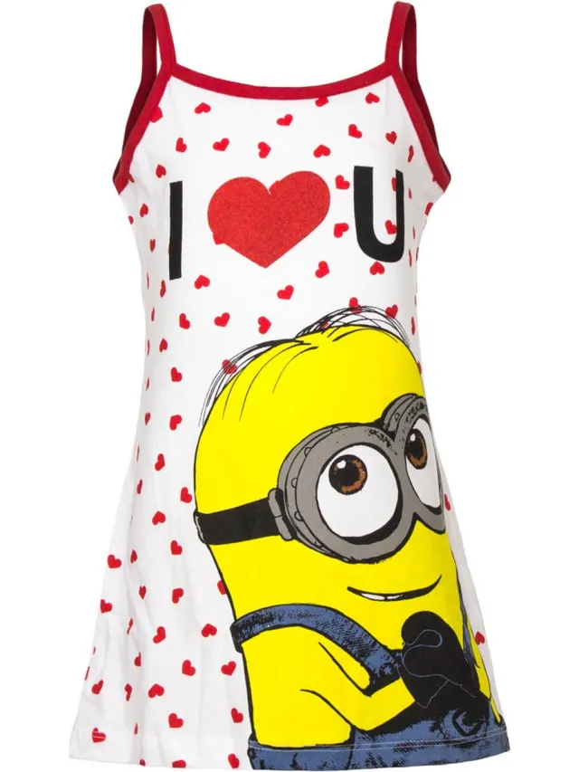 Minions Jurk - Rood - Spaghettibandjes - Maat 104 (4 jaar - 104 cm)