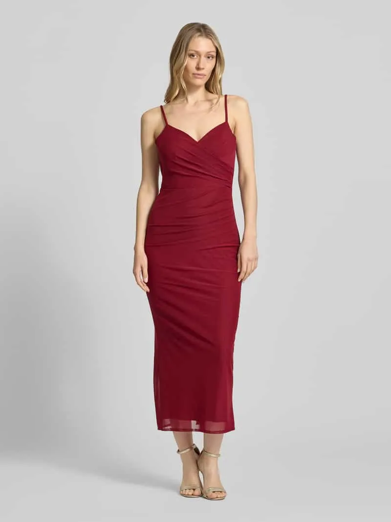 TROYDEN COLLECTION Cocktailjurk met draperieën en loopsplit Bordeaux
