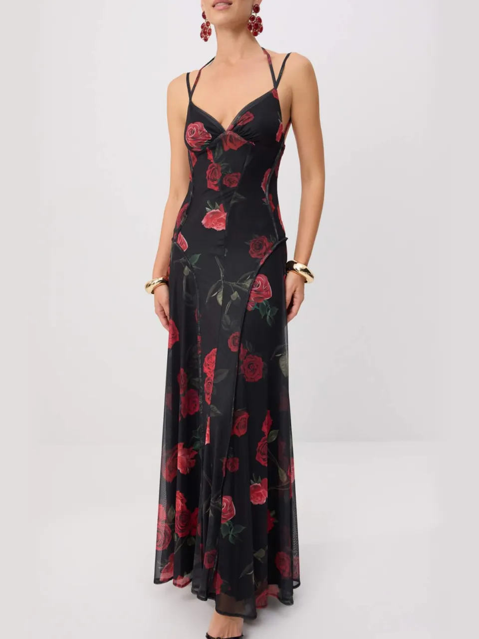 Trendyol TRENDYOLMİLLA Dames Zwart Bloemen Maxi Mouwloos A-lijn Jurken, foto 2