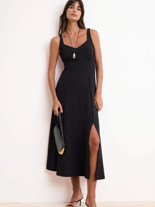Turkishsouq Platte, mouwloze maxi-jurk voor dames in A-lijn model Zwart