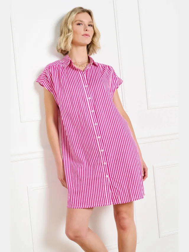 LOLALIZA linnen gestreepte blousejurk roze roze / ecru