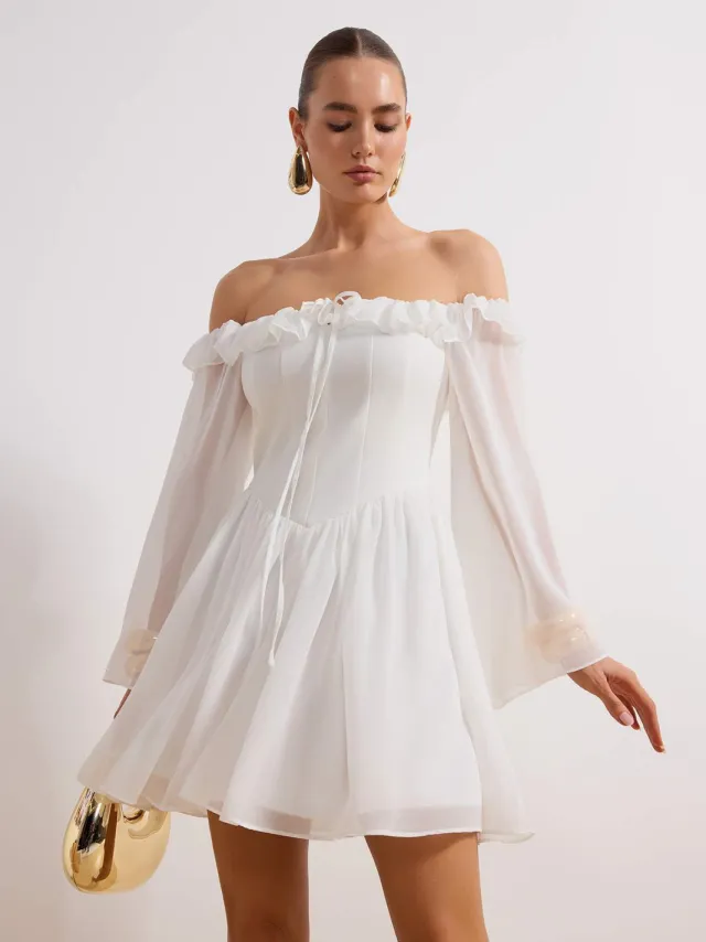 Trendyol TRENDYOLMİLLA Dames Ecru Effen Kort / Mini Lang Gala Skater Jurken