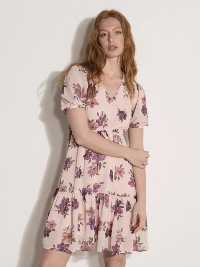 Apricot Mini-jurk van chiffon met bloemenprint roze