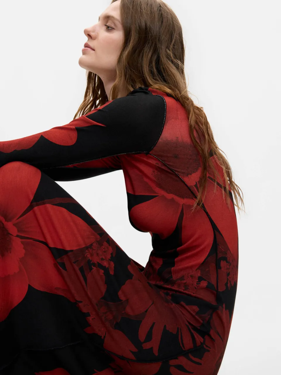 Desigual gebloemde midi jurk - rood/zwart, foto 3