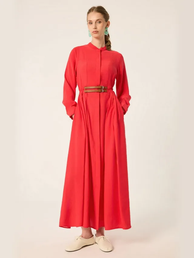 TOUCHÉ PRIVÉ Modal jurk met leren riem - Rood - Dames